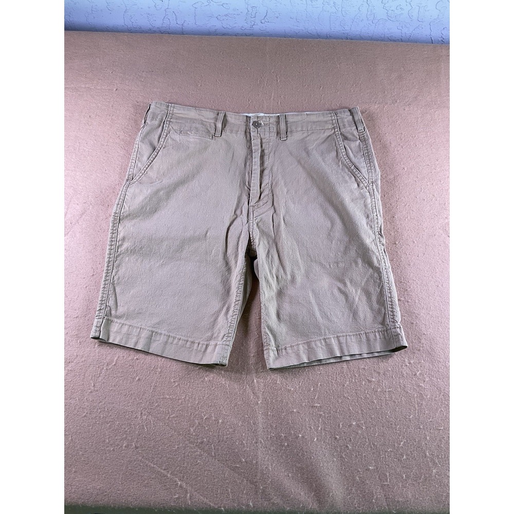 Levis Strauss & Co Mens Khaki Chino Shorts Tan Flat Front Cotton Blend Size 34